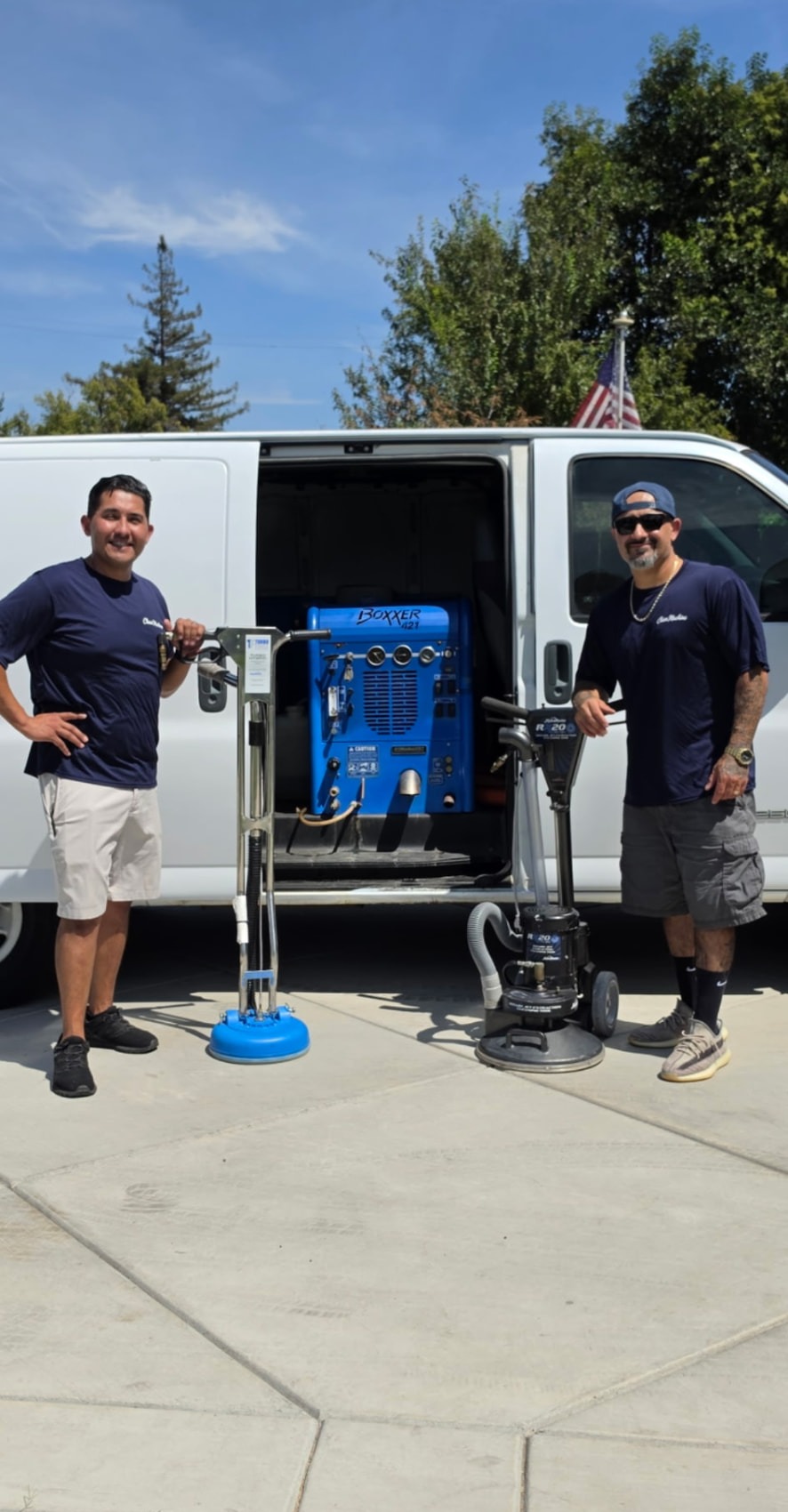 The C.M.C. Clean Machine crew with their service van and hot water extraction equipment